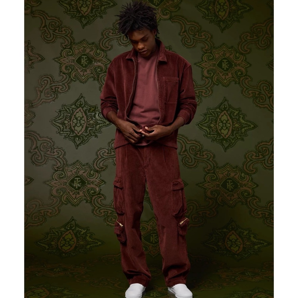 American Eagle x Tru Kolors Mens Corduroy Zip Jacket Burgundy Medium 4822589898